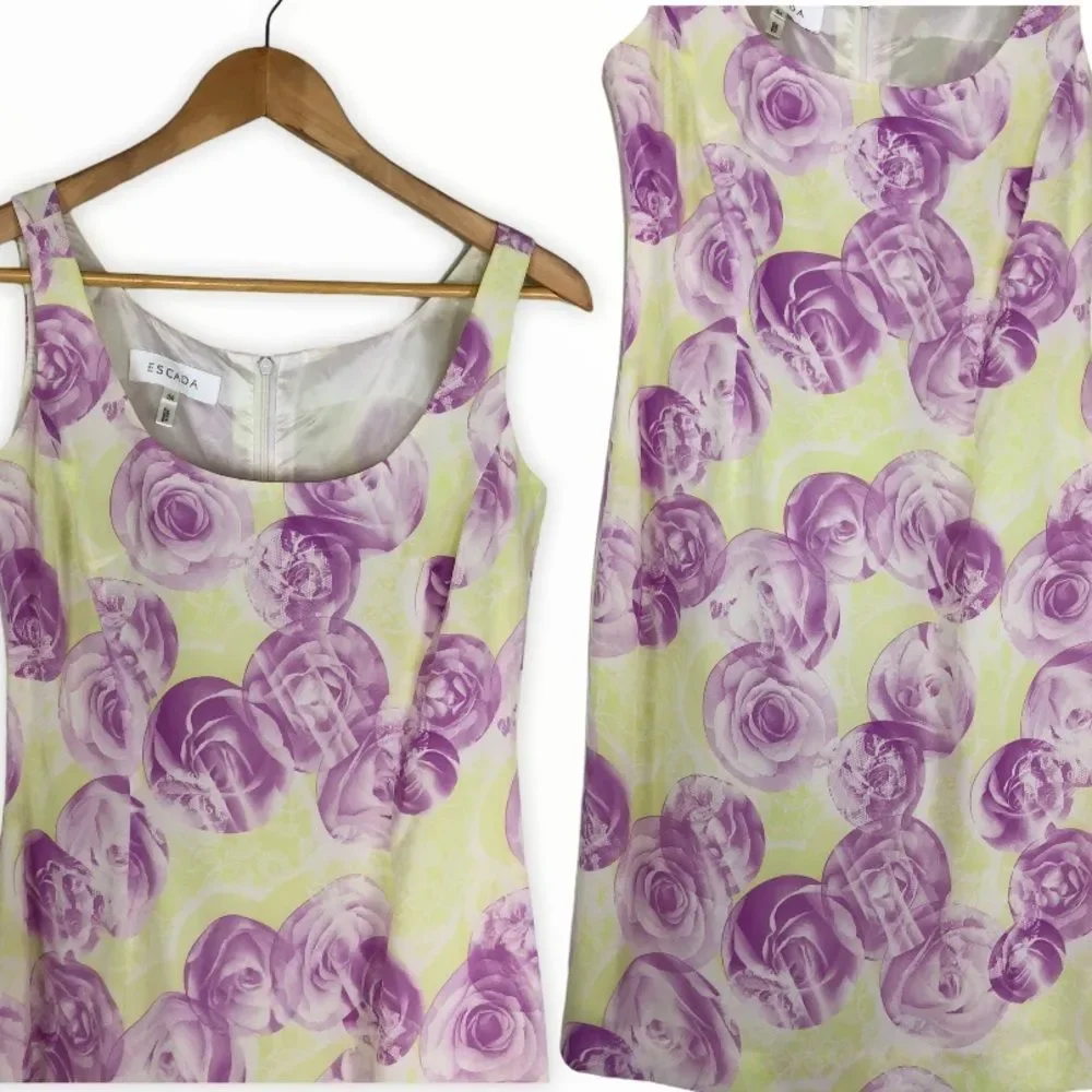 Escada Rose Sleeveless Dress and Sheer Wrap Jacket Set Floral Print - Picture 11 of 16